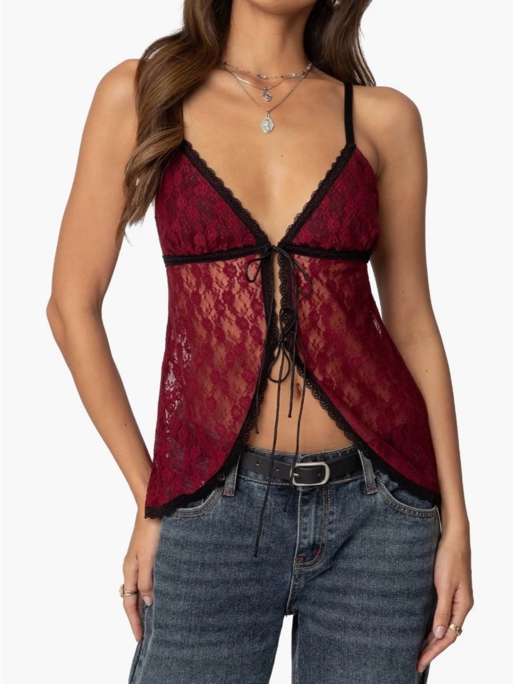 Maude Tie Front Sheer Lace Top